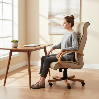 Luxus Gaming Chair Beige Bürostuhl Schreibtisch Drehstuhl Chefsessel Neu