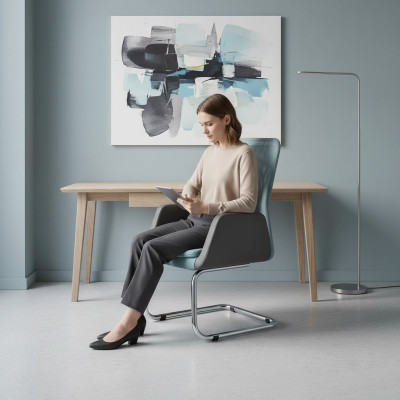 Modern Chefsessel stilvoll Gepolsterter Textil Bürostuhl blau Neuer Stuhl