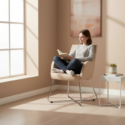 Design Stuhl Lehnstuhl Polster Stühle Luxus Textil Sessel Beige Burostuhl