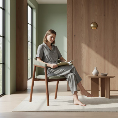 Grauer Esszimmerstuhl Design Holzstuhl Einsitzer Polster 1-Sitzer Stuhl