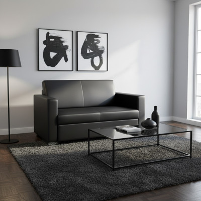 Schwarzes Leder Sofa Zweisitzer Couch Lounge 2-Sitzer Moderner Club 2-er