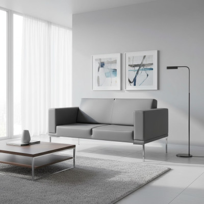 Grauer Büro Stil 2-Sitzer Designer Polstersofa Kunstleder Couchen 2-er