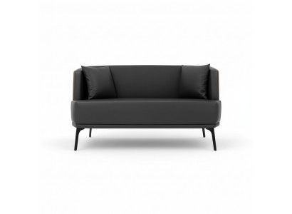 Schwarzer Wohnzimmer 2-Sitzer Polster Kunstleder Sofa 2-er Leder Couch