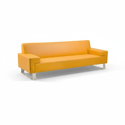 Oranger 3-Sitzer Polster Sofa Leder Couch Dreisitzer Wohnzimmer Sofa