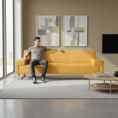 Gelbes 2-Sitzer Sofa Polster Wohnzimmer Couch Zweisitzer Stilvoller 2-er