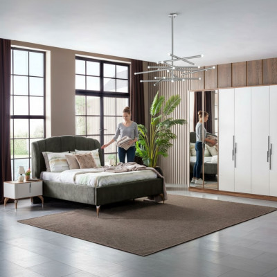 Bett Grau Doppelbetten Modern Bettgestell Luxus Design Bettrahmen Holz Neu