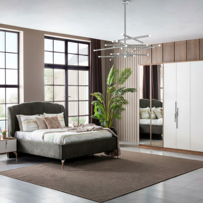 Bett Grau Doppelbetten Modern Bettgestell Luxus Design Bettrahmen Holz Neu