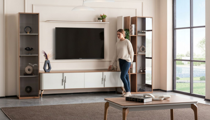 Wohnzimmer Wohnwand TV-Ständer Regal Luxus Design Set 4 tlg Modern Möbel Neu