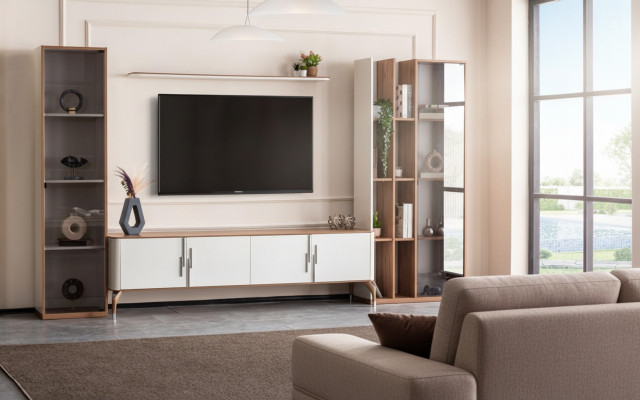 Wohnzimmer Wohnwand TV-Ständer Regal Luxus Design Set 4 tlg Modern Möbel Neu