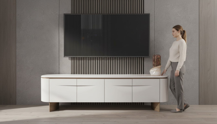 TV Ständer stilvoll RTV Lowboard Wohnwand Sideboard Weiß Holz Modern Design