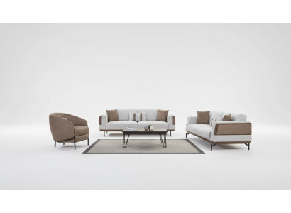 Grau-Braune Sofagarnitur 3+3+1 Sitzer Wohnzimmer Set + Luxus Couchtisch