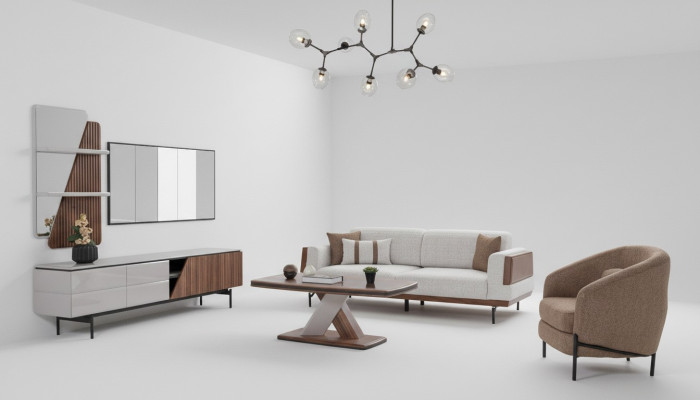 Modernes Wohnzimmer Set 3-Sitzer Couchtisch TV-Ständer Wandregal 5tlg