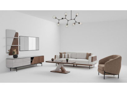Modernes Wohnzimmer Set 3-Sitzer Couchtisch TV-Ständer Wandregal 5tlg