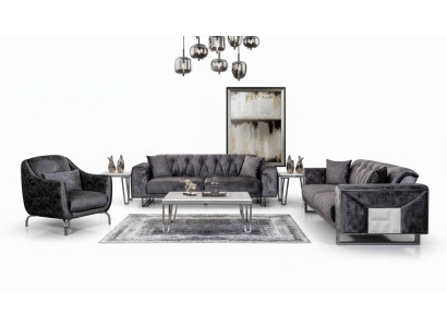 Sofagarnitur 3+3+1 Sitzer Couchtisch Beistelltisch Modern Schwarz Komplett neu