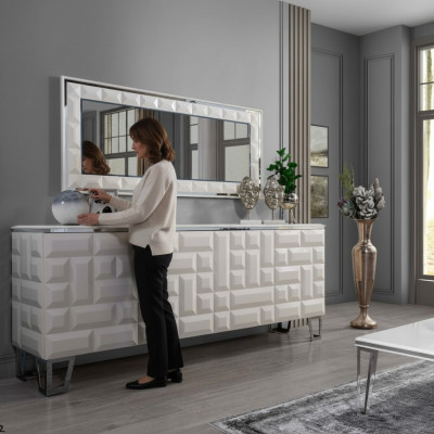 Weiße Luxus Kommode Designer Rechteckiger Spiegel Modernes Sideboard