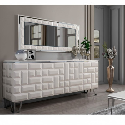 Weiße Luxus Kommode Designer Rechteckiger Spiegel Modernes Sideboard