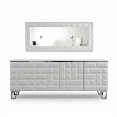 Weiße Luxus Kommode Designer Rechteckiger Spiegel Modernes Sideboard