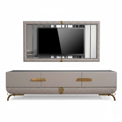 Wohnwänd Wand Holz Modern Stil Regal Wohnzimmer Möbel Schrank RTV mit TV Rahmen