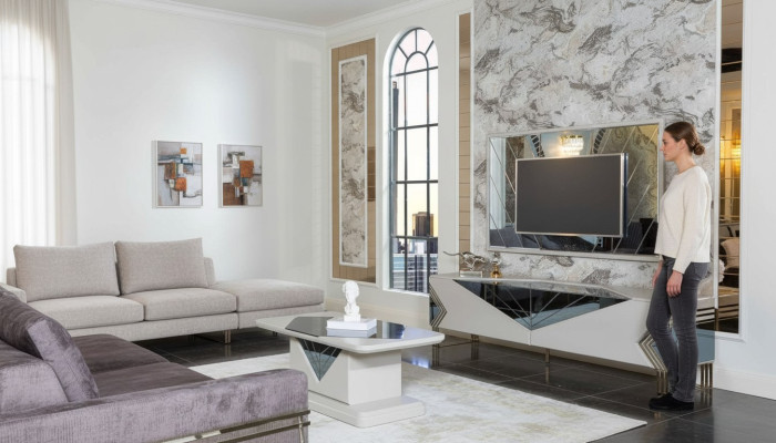 Moderne Weiße Wohnwand Garnitur Designer TV-Sideboard Luxus TV-Rahmen