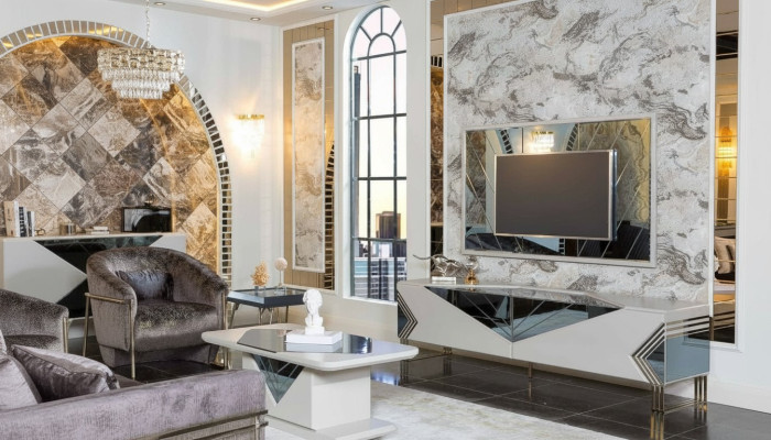 Moderne Weiße Wohnwand Garnitur Designer TV-Sideboard Luxus TV-Rahmen