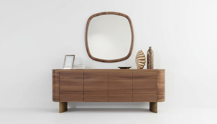 Moderne Braune Kommode 4-türiges Sideboard Designer Anrichte Spiegel