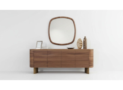 Moderne Braune Kommode 4-türiges Sideboard Designer Anrichte Spiegel