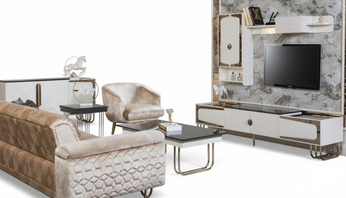 Exklusiver Edelstahl TV-Schrank Designer Wandregal Luxus Wohnzimmer Set