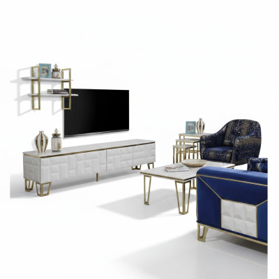 Stilvolle Wohnwand Garnitur Designer Edelstahl Regal Moderner TV-Schrank