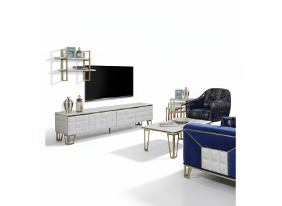 Stilvolle Wohnwand Garnitur Designer Edelstahl Regal Moderner TV-Schrank