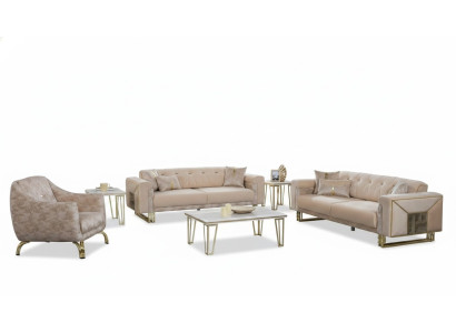 Komplette Beige Sitzgarnitur Wohnzimmer Sofas Luxus Sessel Couchtisch