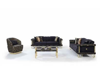 Exklusive Wohnzimmer Polster Couchgarnitur x2 Textil Sofas 1-Sitzer 3tlg