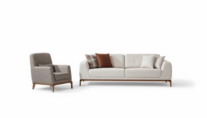 Luxus Weiß Sofagarnitur Sofa 3 Sitzer Sessel Stoff Modern Modern Set neu