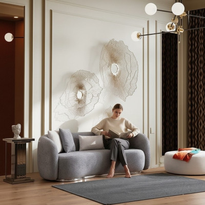 Sofa 4 Sitzer Polstersofa Grau Textill Sitz Design Stoff Modern Couch Sofas