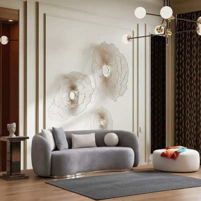 Sofa 4 Sitzer Polstersofa Grau Textill Sitz Design Stoff Modern Couch Sofas