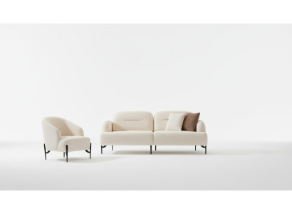 Weiße Wohnzimmer Designer Garnitur 3 Sitzer Polster Sessel 2tlg Set Neu