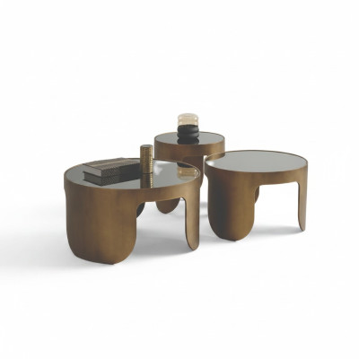 Luxuriöse Couchtisch Garnitur Designer 3x Kaffeetische Rundtisch Set