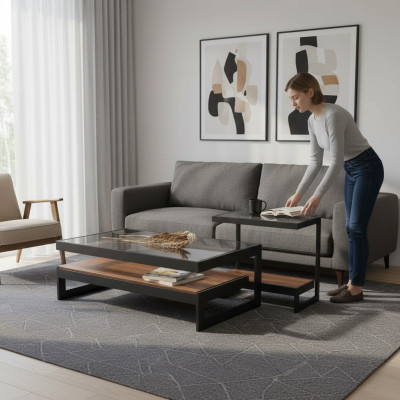 Exklusives Couchtisch-Set Beistelltisch Glastisch Wohnzimmer Kaffeetisch