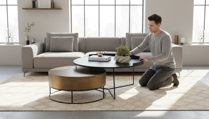 Designer 2x Couchtische Moderner Runder Beistelltisch Metalltisch Set