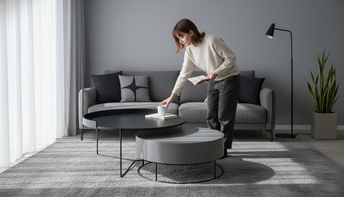 Runde Set 2x Couchtisch Grau Kaffeetisch Beistelltisch Wohnzimmer Tische