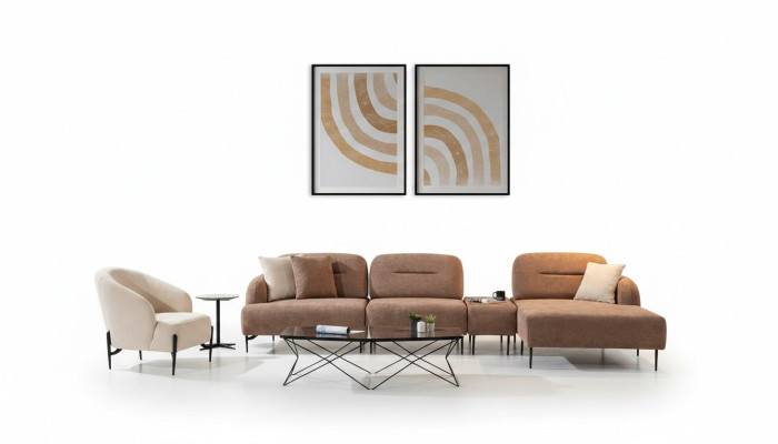 Braun-Beige Wohnzimmer Sitzgarnitur Ecksofa Wohnlandschaft Sessel 2tlg