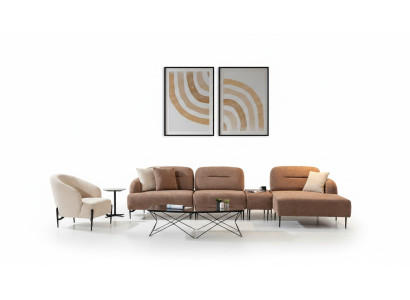 Braun-Beige Wohnzimmer Sitzgarnitur Ecksofa Wohnlandschaft Sessel 2tlg