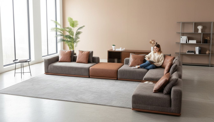 Graues Polstersofa Eckgarnitur L-Form Ecksofa Modernes Stoffsofa Couch