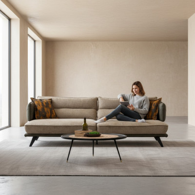 Sofa 3 Sitzer Polstersofa Mehrfarbig Textill Sitz Design Stoff Modern Sofas