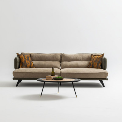 Sofa 3 Sitzer Polstersofa Mehrfarbig Textill Sitz Design Stoff Modern Sofas