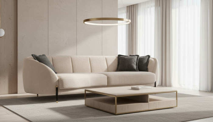 Couch Polster Beige Design Sofa 4 Sitz Sofas Textil Design Sofa Möbel neu