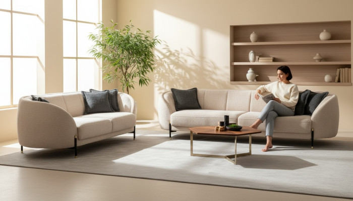 Modern Sofa 3 Sitzer Beige Hochwertig Polster Sofas Design Textil neu