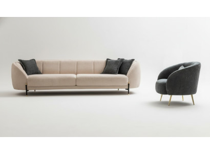 Modern Sessel Polster Sofa 3 Sitzer Beige Hochwertig Sofas Design Textil neu