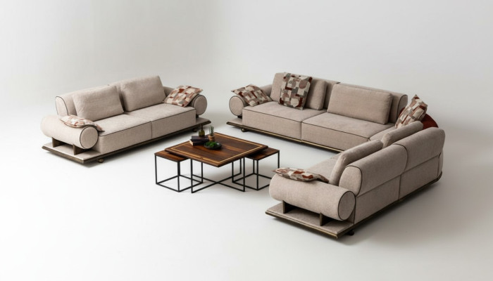 Stoffsofa Couch Wohnlandschaft Eck Design Modern Sofa Ecksofa L-Form Beige Neu
