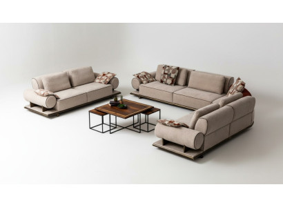 Stoffsofa Couch Wohnlandschaft Eck Design Modern Sofa Ecksofa L-Form Beige Neu