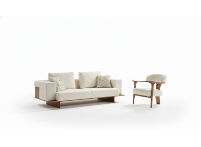 Modern Weiß Sofagarnitur 3 1 Sitzer Textil Holz Sessel Komplett Set neu